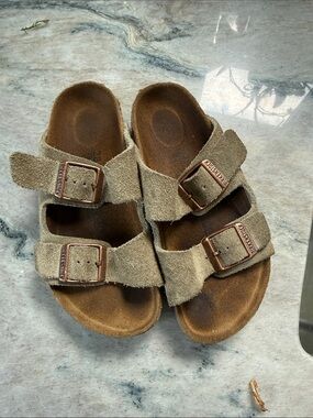 Birkenstock Kids Suede Two-Strap Sandals in Beige
